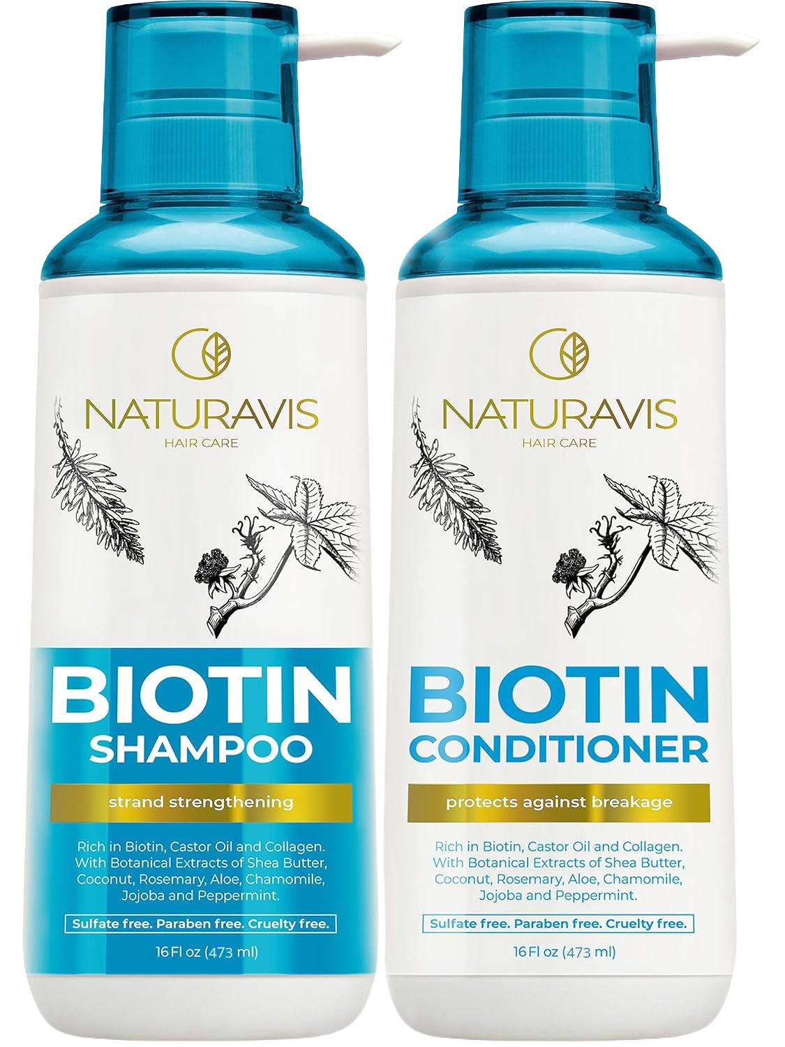 NATURAVIS Biotin Shampoo bottle showing volume-boosting formula.