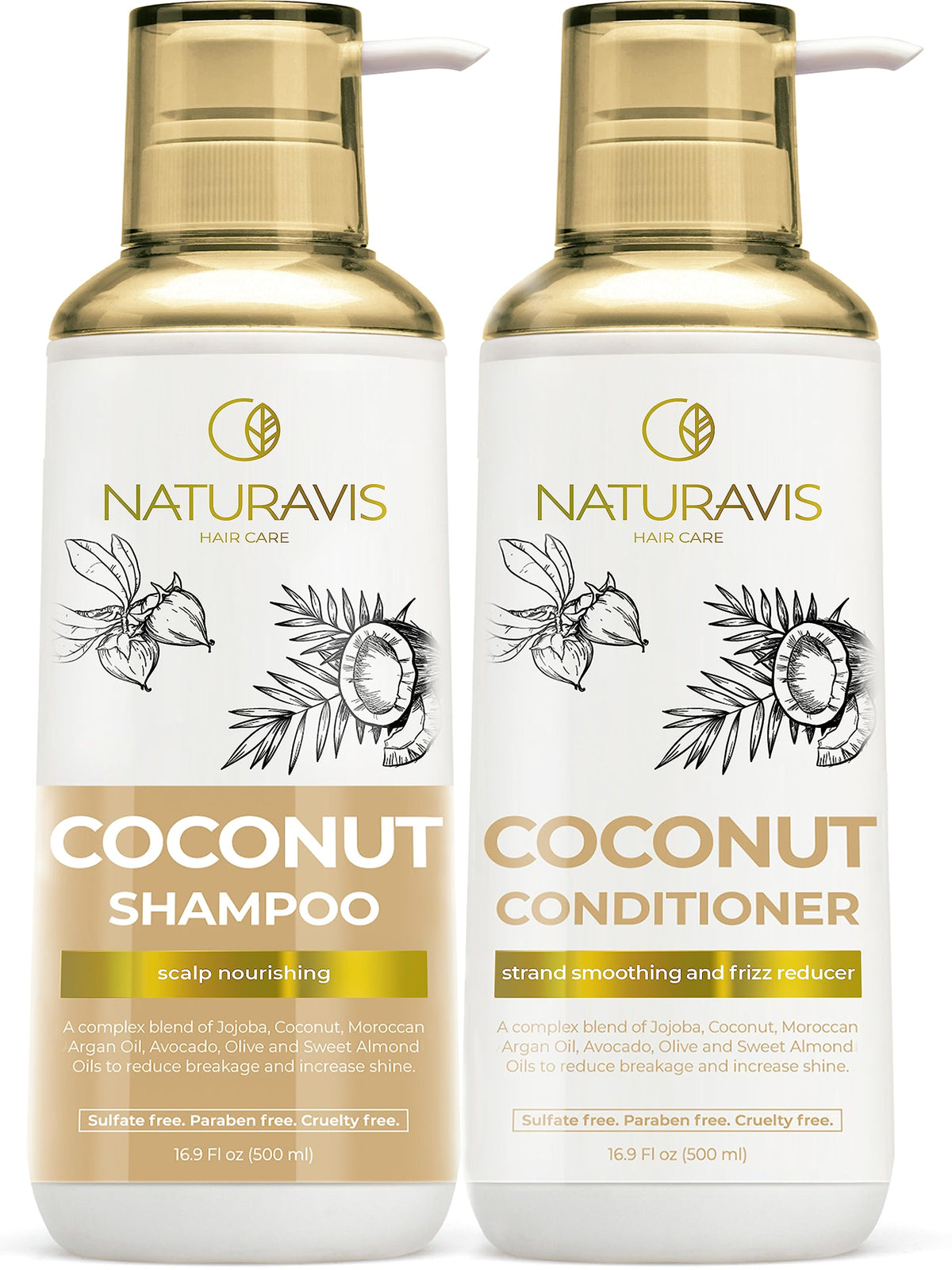 NATURAVIS Coconut Shampoo Set bottle delivering deep hydration for dry hair.