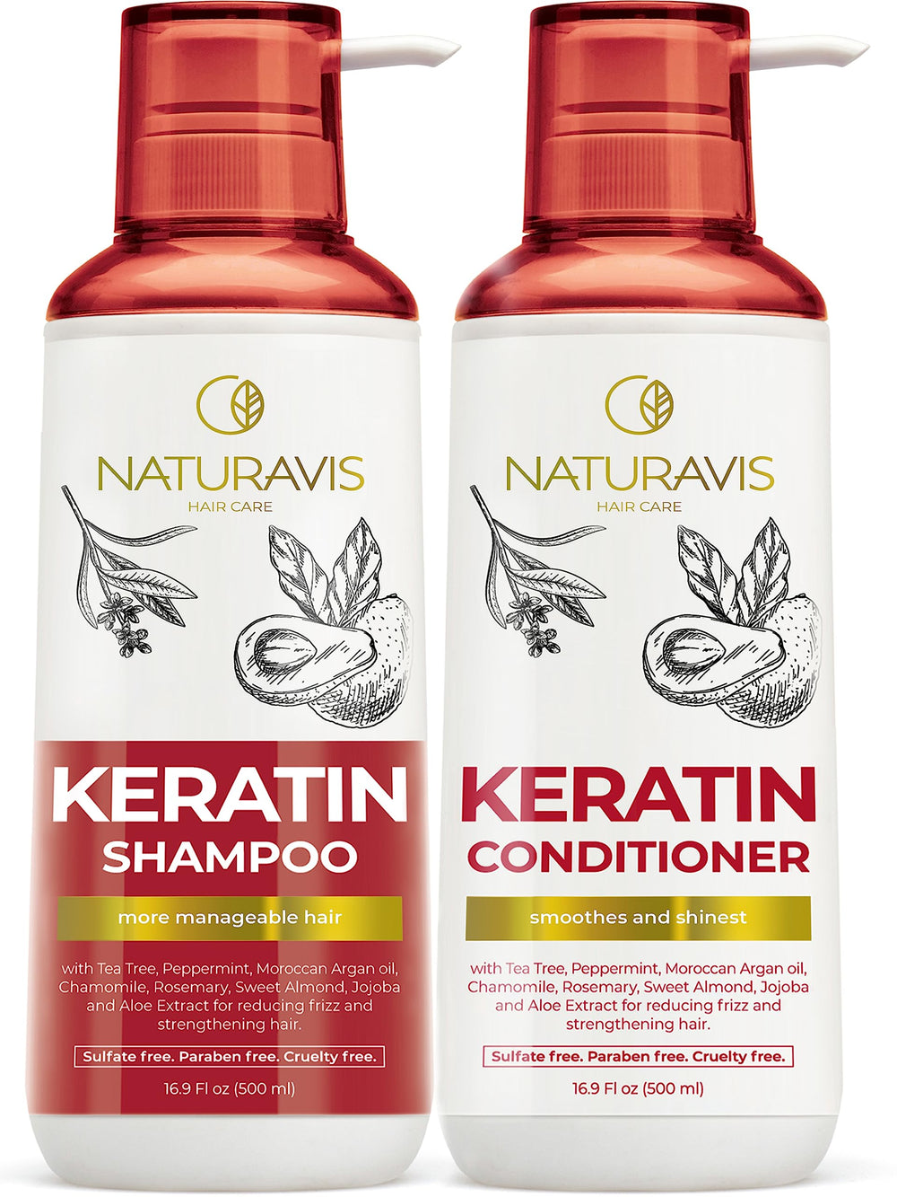 NATURAVIS Keratin Shampoo bottle highlighting keratin repair for stronger hair