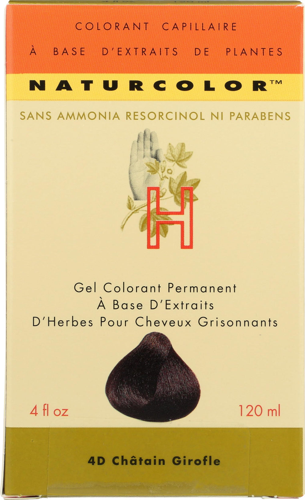 Naturcolor haircolor 4D clove jar showing rich chestnut tone.