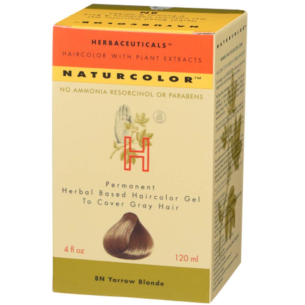 Naturcolor Yarrow Blonde bottle shows herbal dye formula for natural color