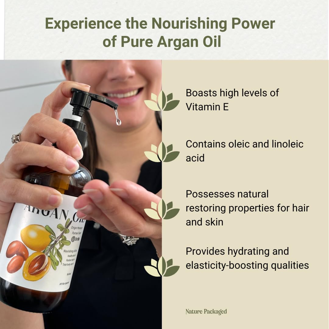 Nature Packaged Argan Oil label-closeup highlighting pure Moroccan oil