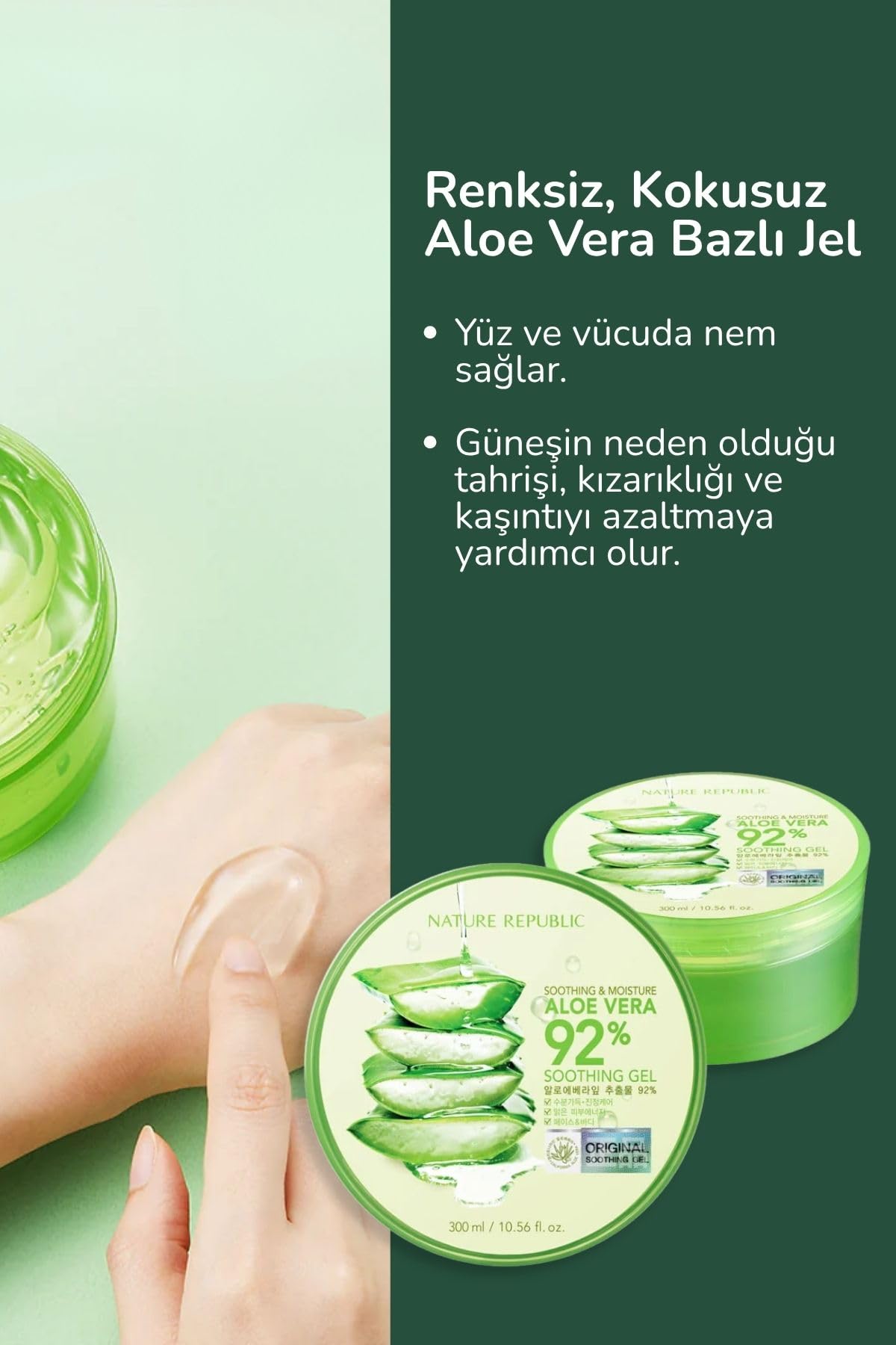 Nature Republic Aloe Vera 92% Gel supports hair hydration without heaviness