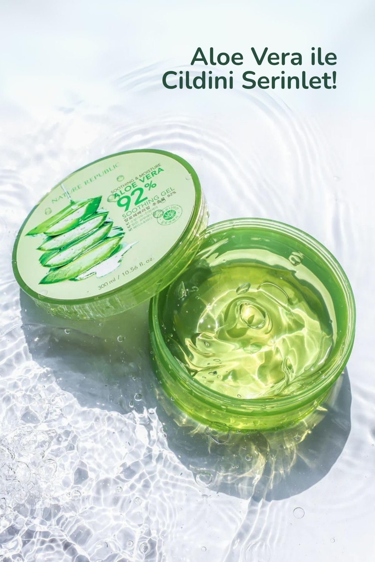 Nature Republic Aloe Vera 92% Gel soothing application on skin after sun exposure