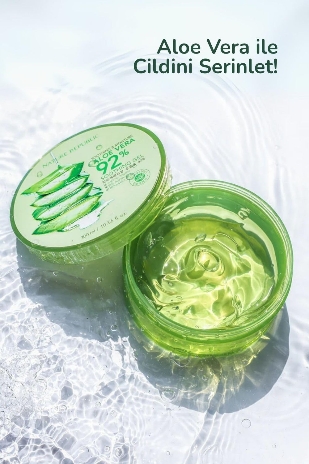 Nature Republic Aloe Vera 92% Gel soothing application on skin after sun exposure