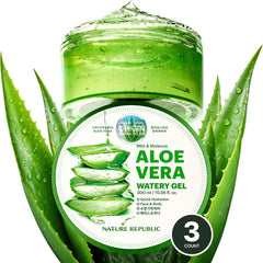 Nature Republic Aloe Vera Watery Gel bottle pour delivers quick hydration without stickiness.