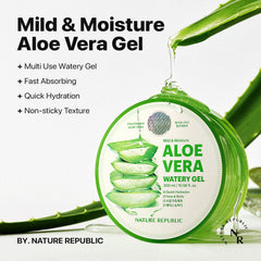 Applying Nature Republic Aloe Vera Watery Gel on the face for light hydration.