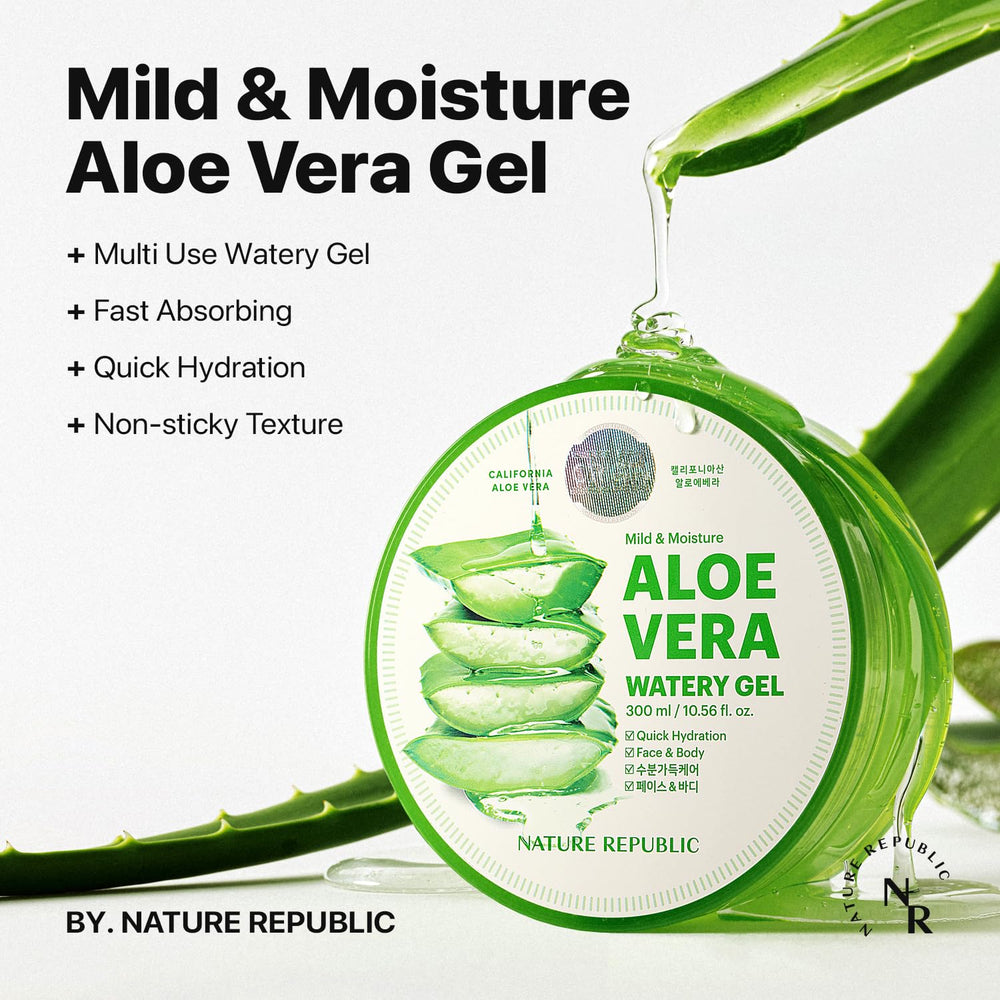 Nature Republic Aloe Vera Watery Gel applied to skin demonstrates fast absorption.