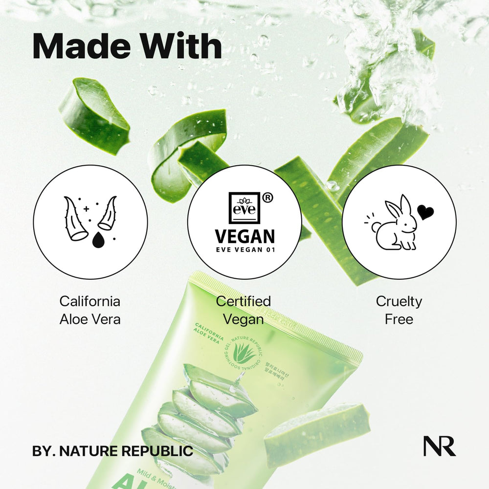California aloe leaf extract delivers hydration in Nature Republic gel.