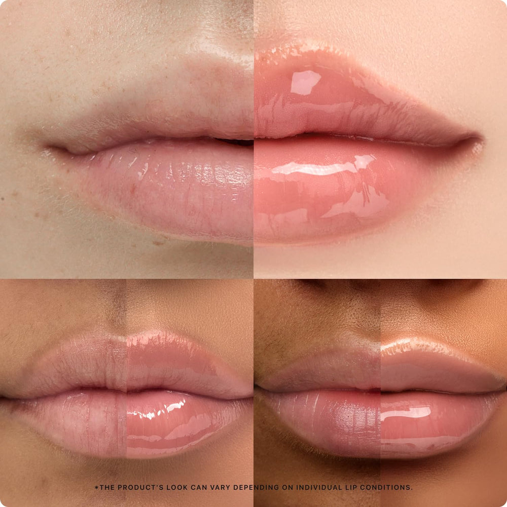 Shade 02 Fig on model lips for nude-glow look.