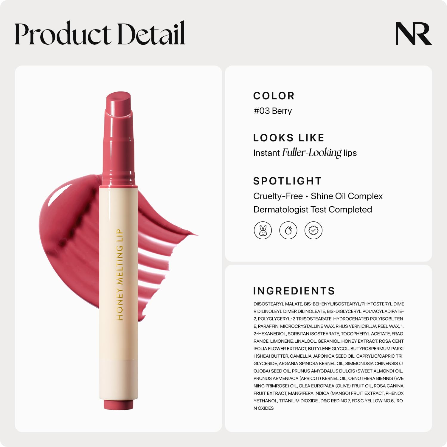 Nature Republic Honey Melting Lip 03 Berry vibrant shade for natural looks.