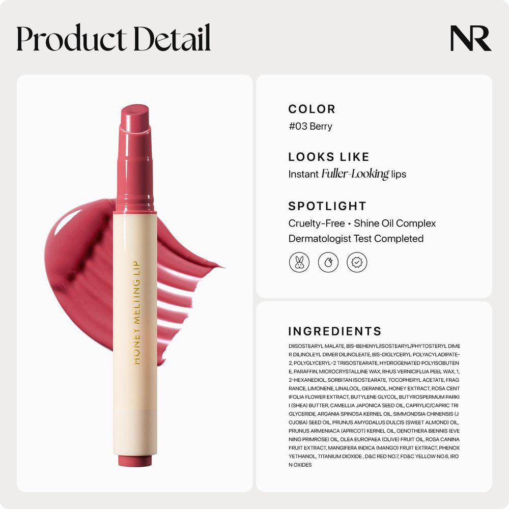 Nature Republic Honey Melting Lip 03 Berry vibrant shade for natural looks.