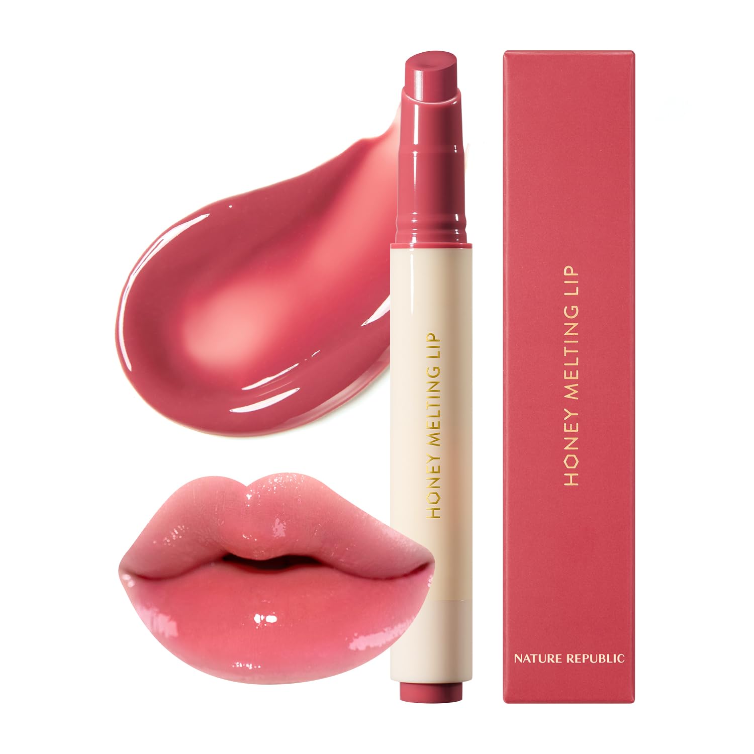 Nature Republic Honey Melting Lip 03 Berry soft stick provides hydrating, glassy lip color.