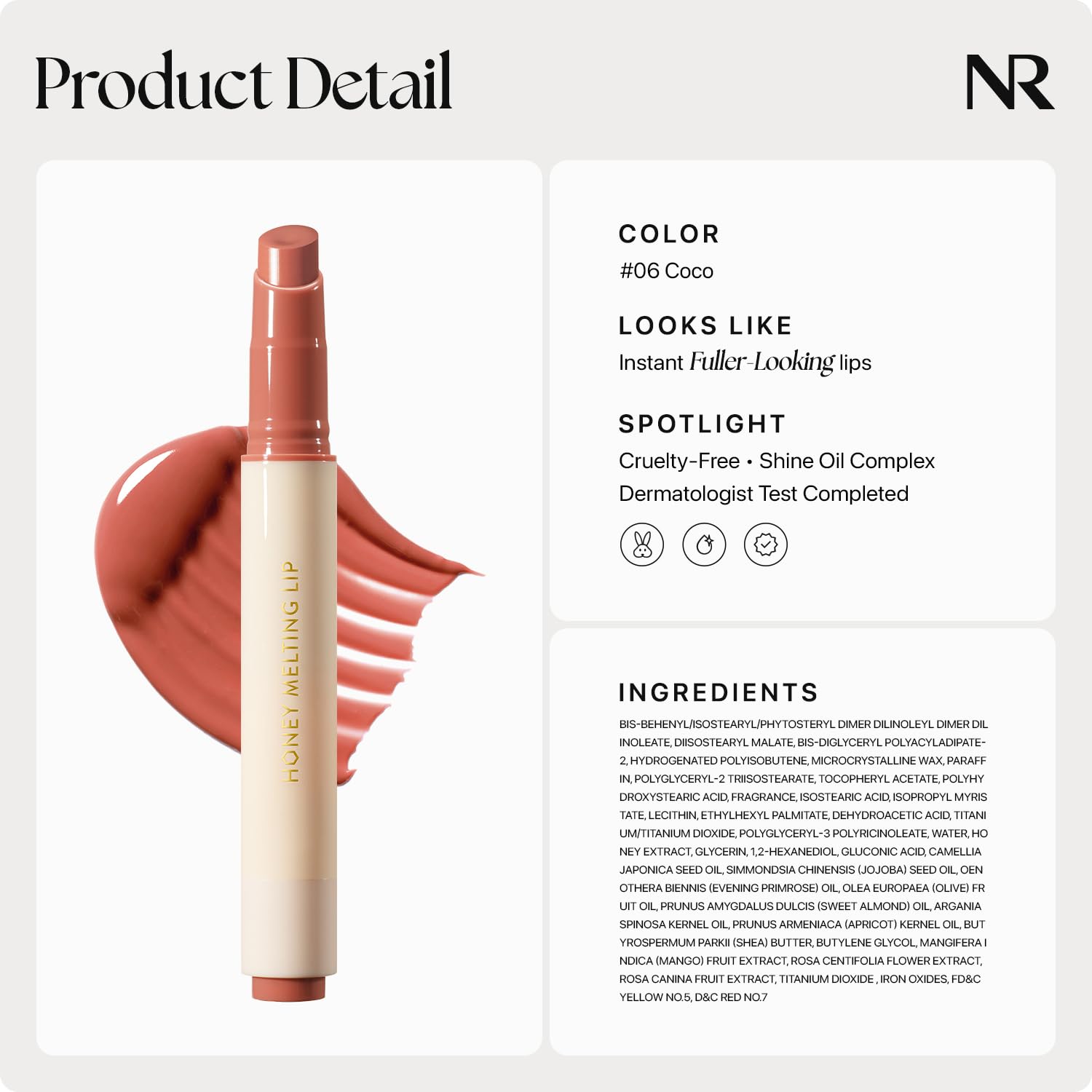 Nature Republic Honey Melting Lip 06 Coco honey extract provides luminous shine.