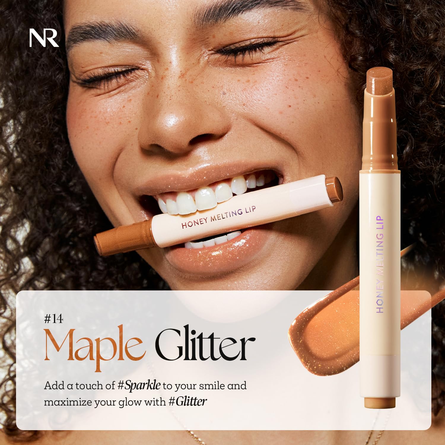 Nature Republic maple-14 lip glitter swatch showing smooth, hydrating shine