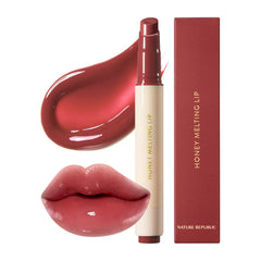 Nature Republic Honey Melting Lip Plum 01 swatch shows plum shade with hydrating shine.