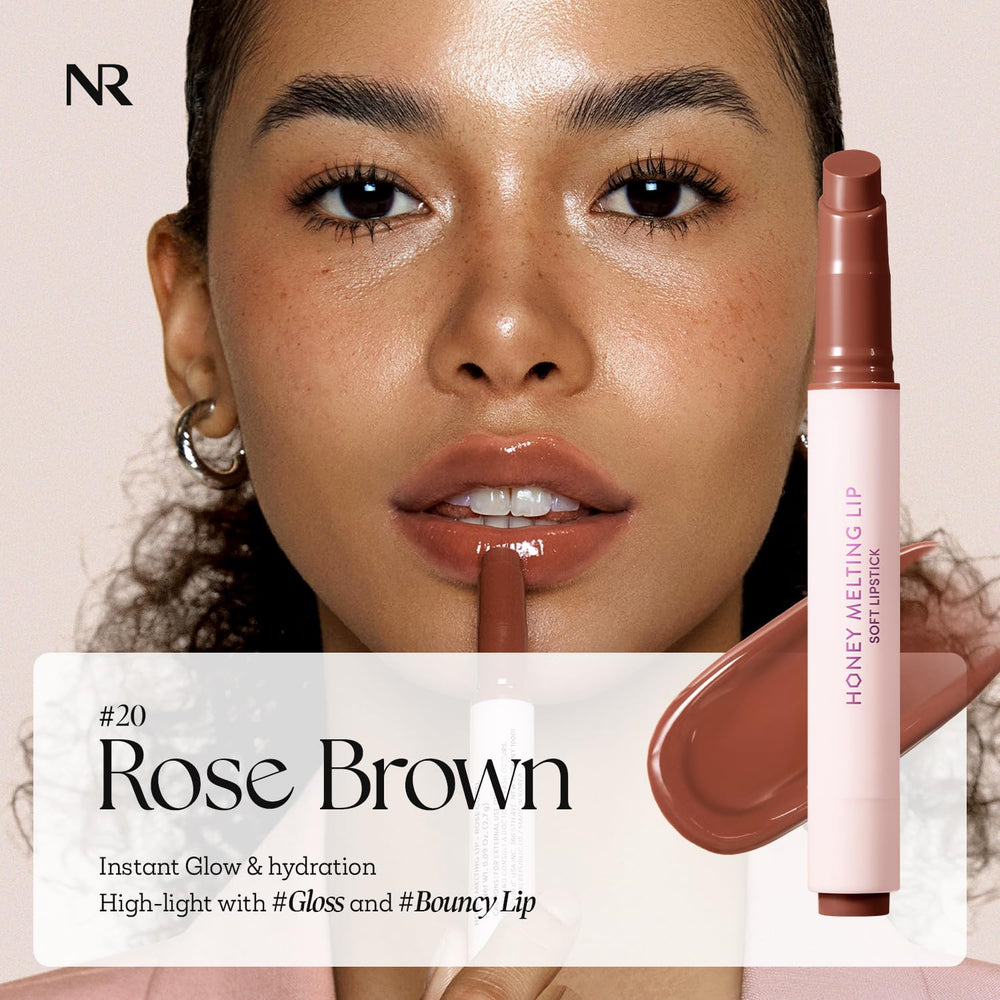 Nature Republic Honey Melting Lip Rose Brown close-up, rich honey-like texture for smooth lips.