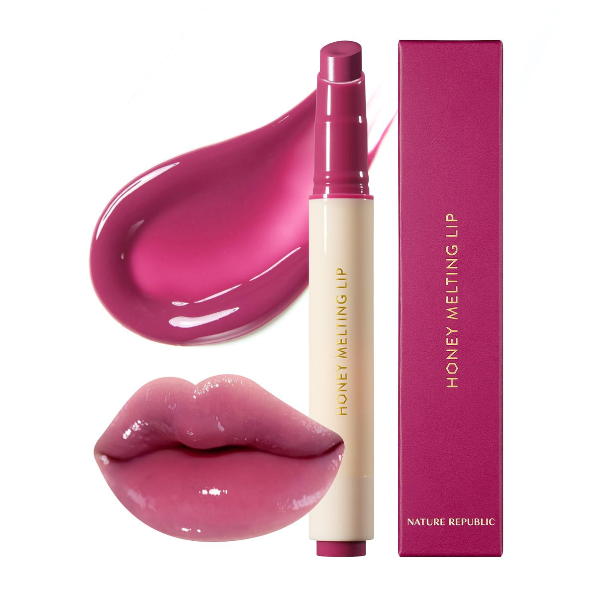 Nature Republic Honey Melting Lip Rose Glow provides rosy color with a glassy finish.