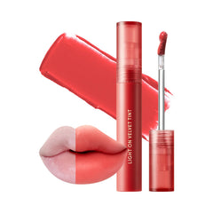 Nature Republic Light on Velvet Tint Fresh Lychee bottle swatch with vibrant color.