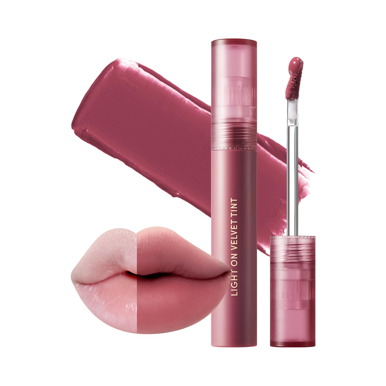 Nature Republic Light on Velvet Tint 06 Mood Plum packaging close-up, premium design
