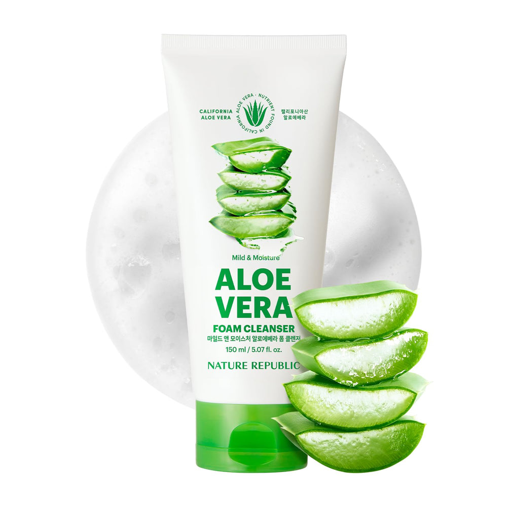 Nature Republic Mild Moisture Aloe Vera Foam Cleanser bottle showing hydration focus