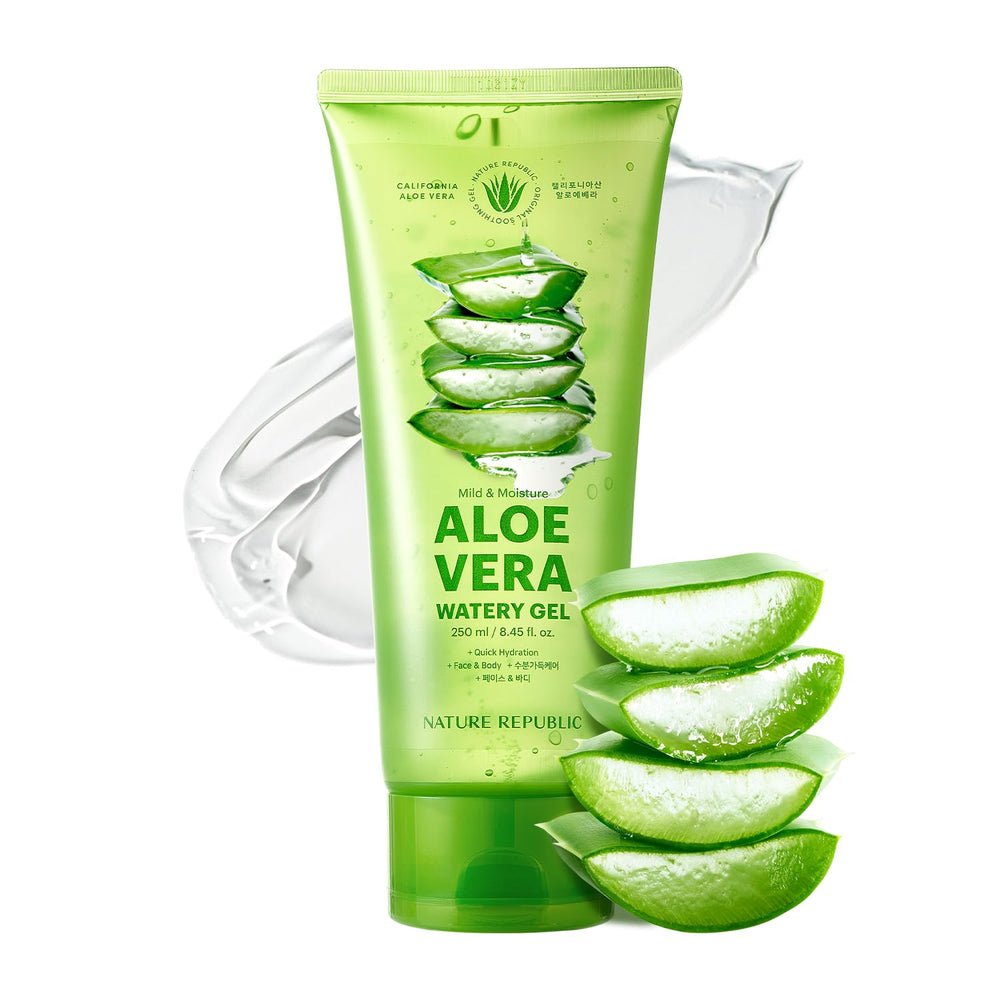 Nature Republic Aloe Vera Gel in tube packaging for quick hydration.