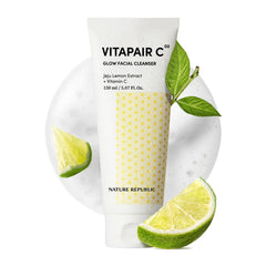 Nature Republic Vitapair C Glow Facial Cleanser bottle on sink for gentle daily cleansing