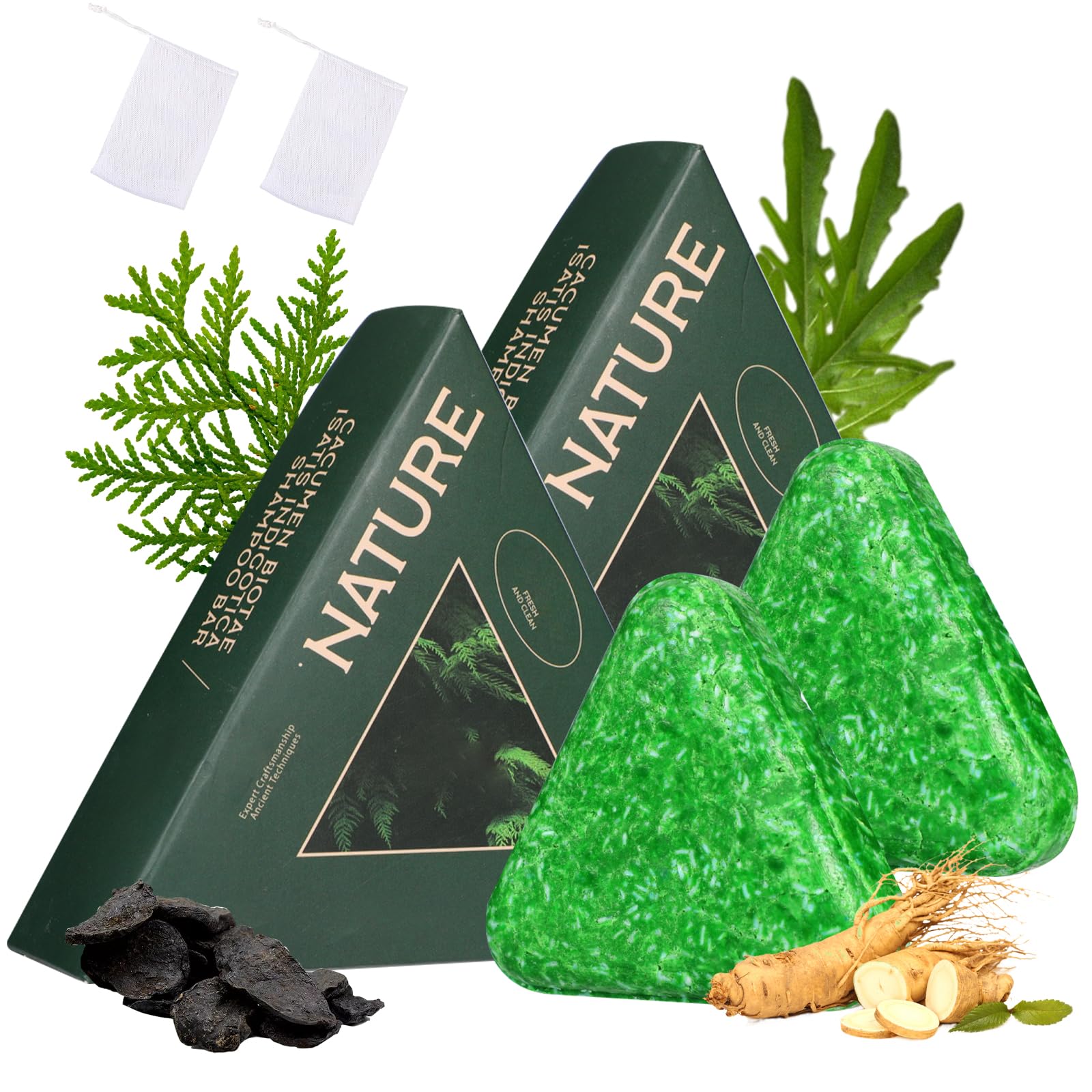 Nature Seven Green Triangle Shampoo Bar triangle design for easy grip in the shower