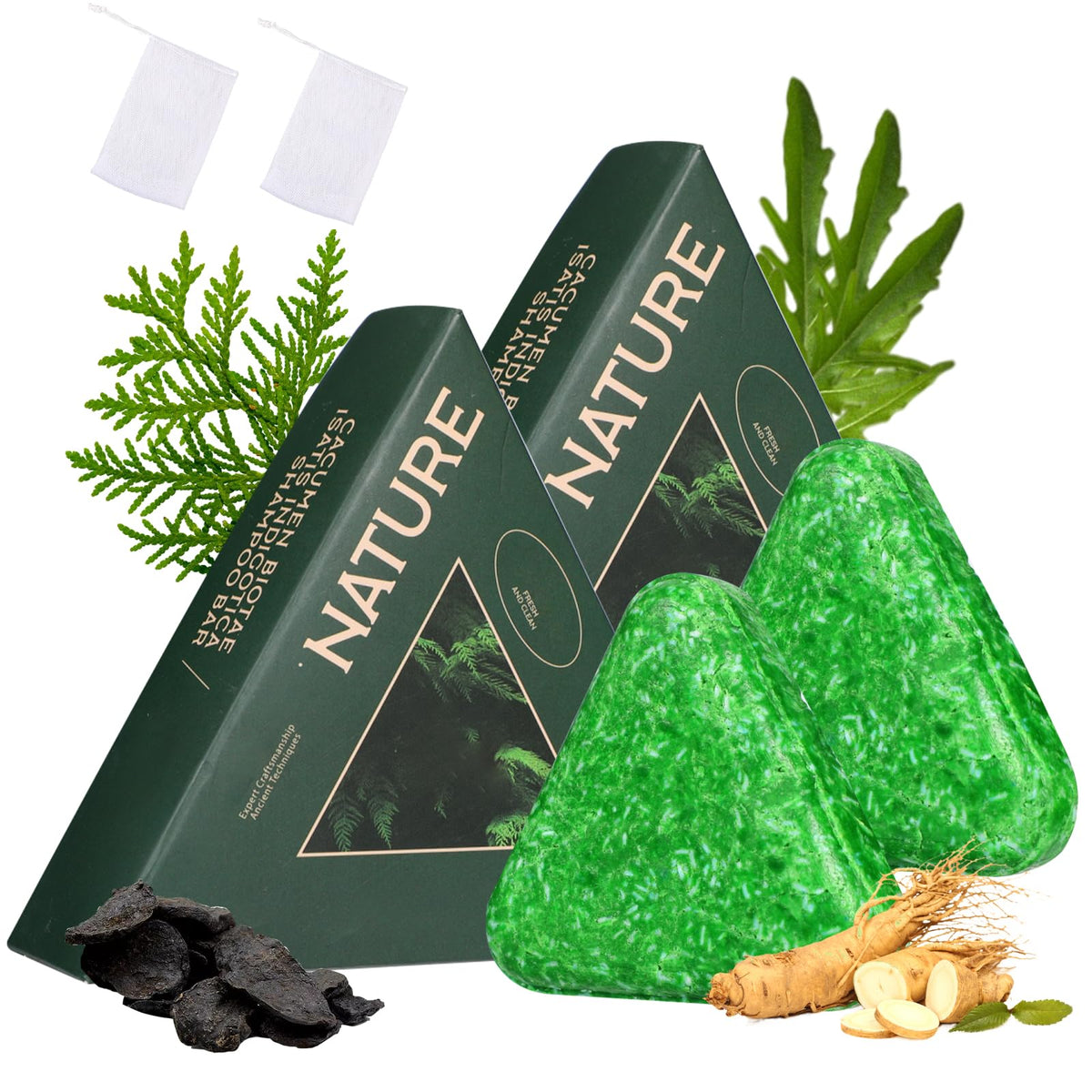 Nature Seven Green Triangle Shampoo Bar triangle design for easy grip in the shower