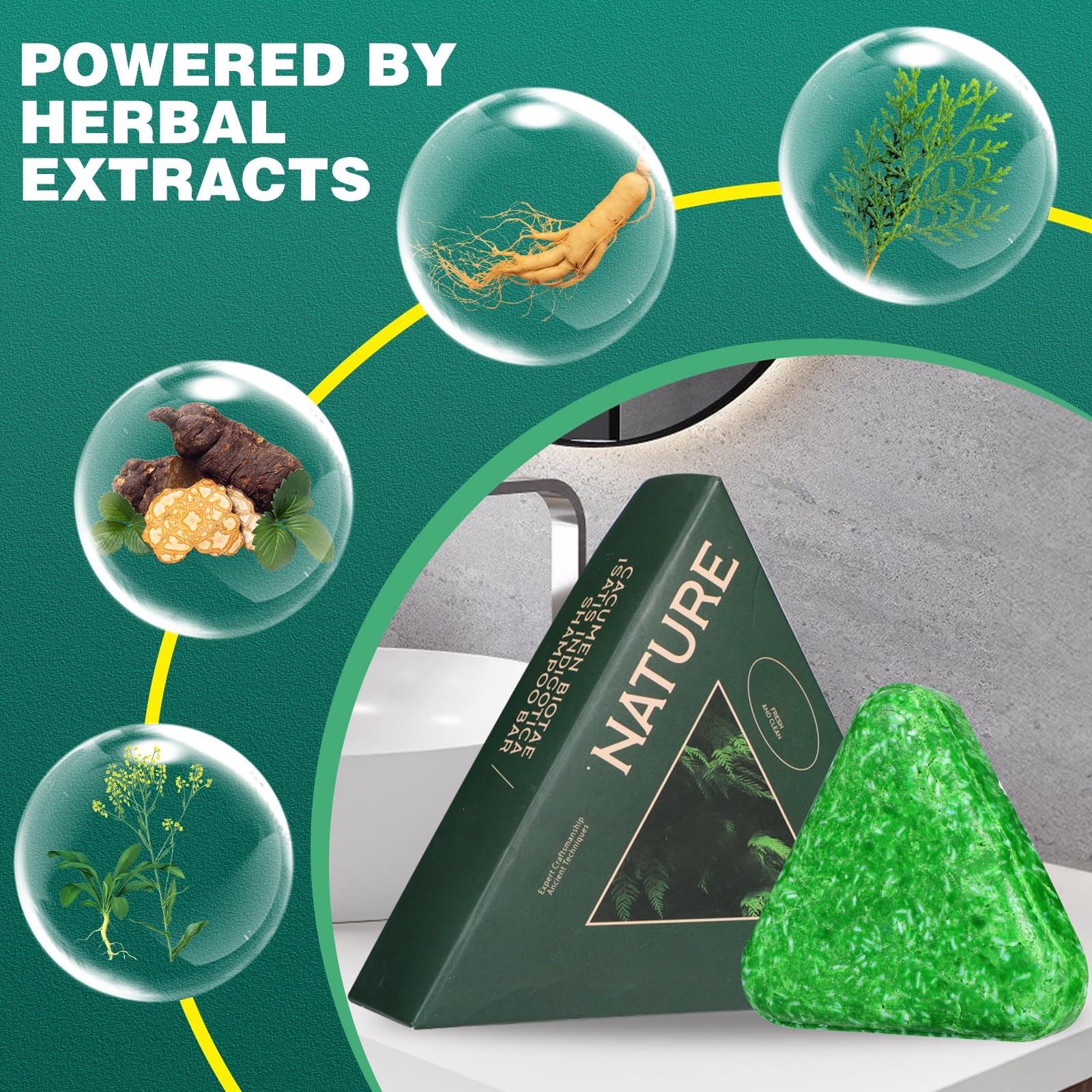 Nature Seven Shampoo Bar in use showing step-by-step hair cleansing