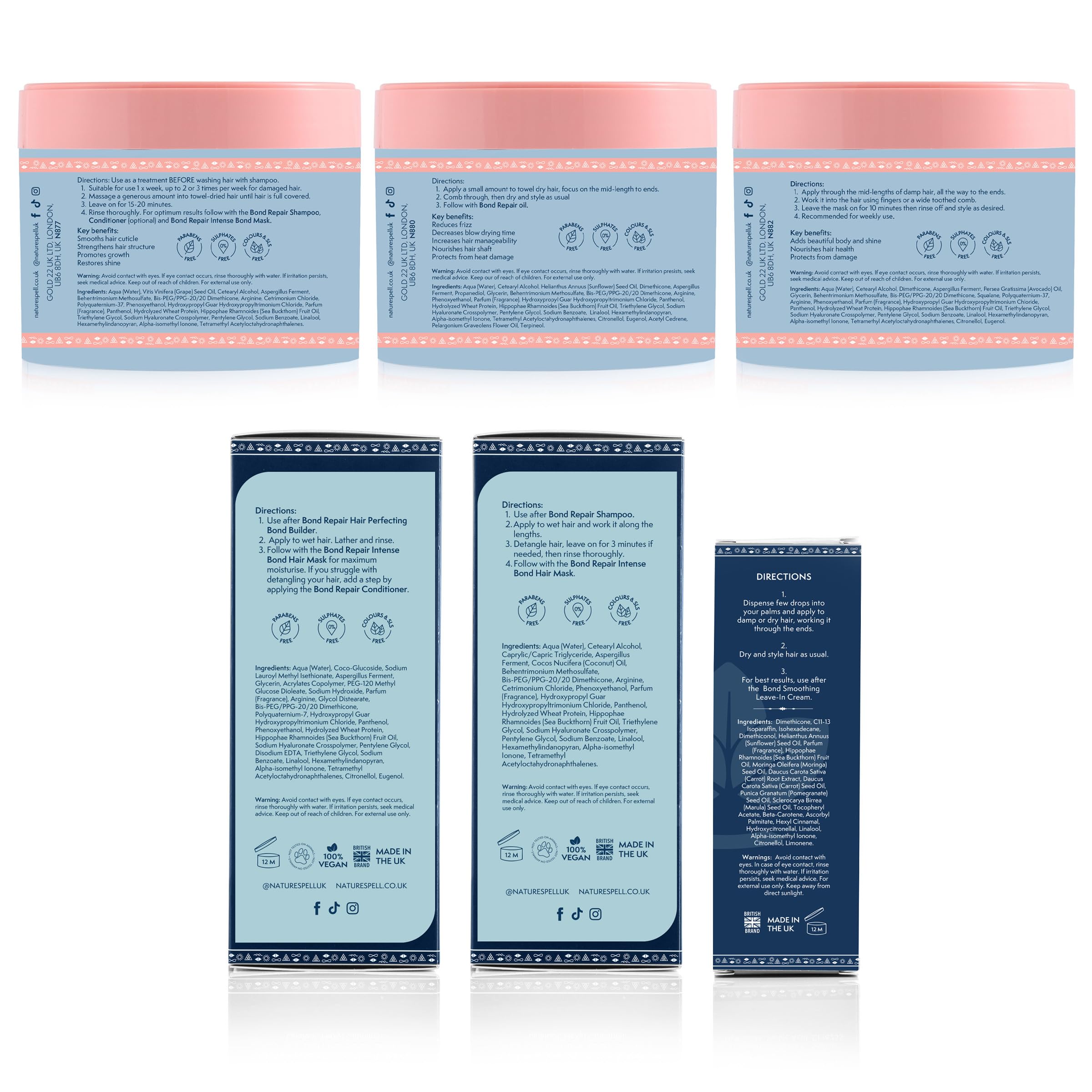 Nature Spell 6-piece set display invites effortless replenishment for hair health.