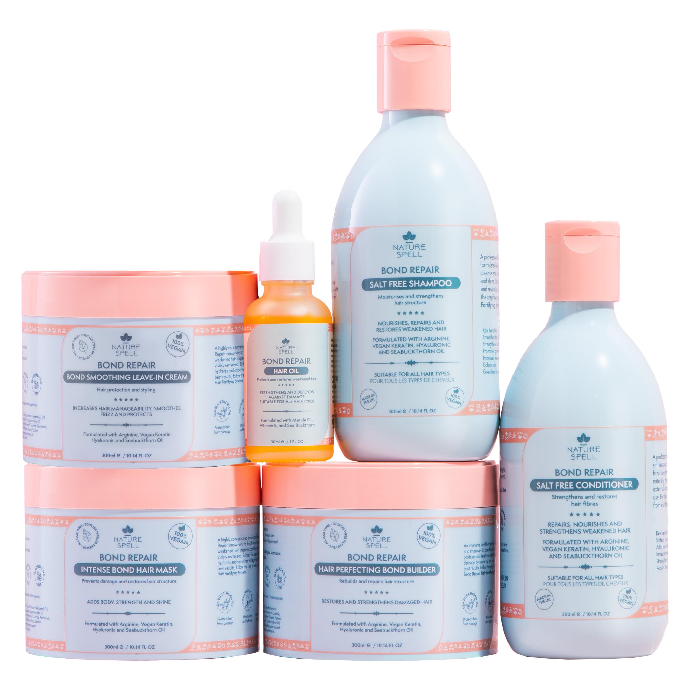 Nature Spell Bond Builder bottle shown for bond repair and stronger hair.