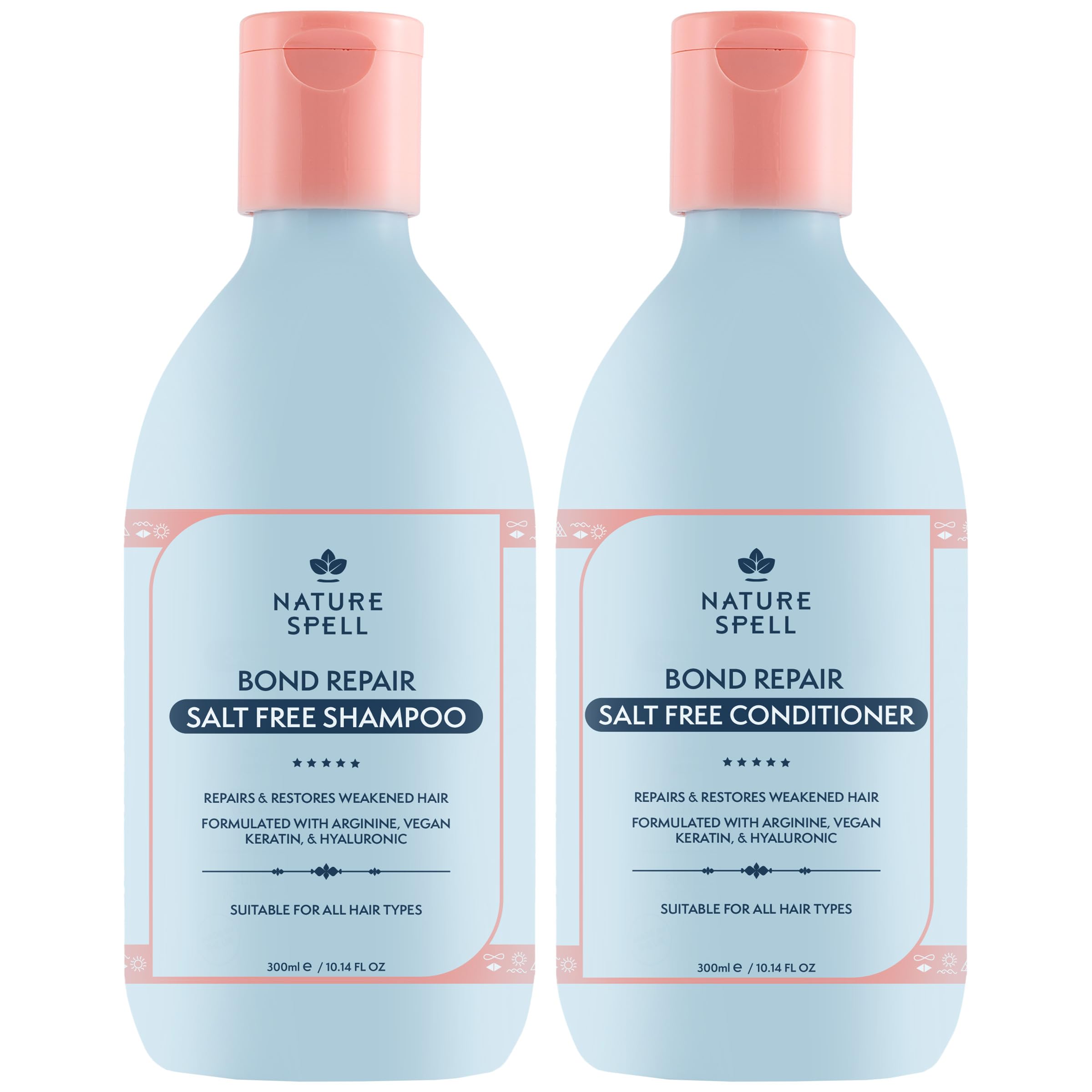 Nature Spell Bond Repair Shampoo bottle showing cleansing and strengthening for damaged hair.