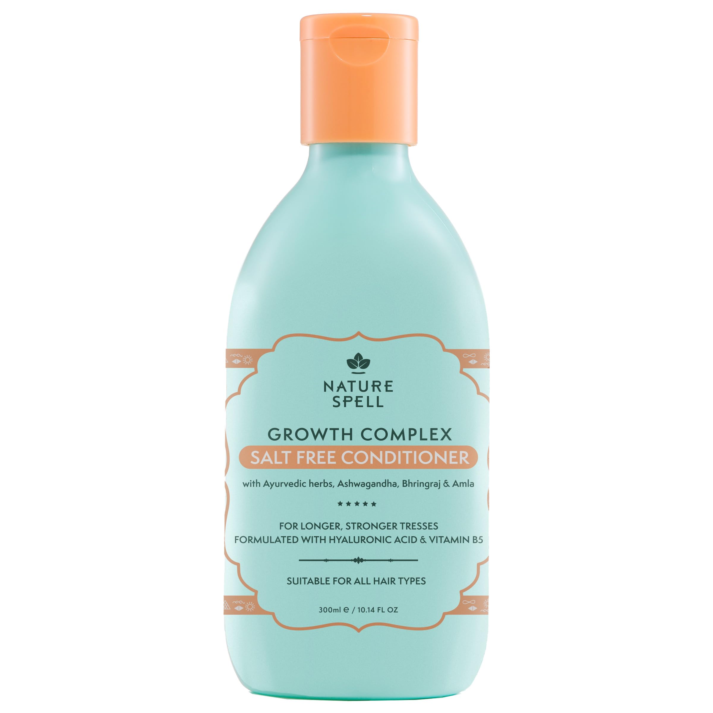 Nature Spell Hair Growth Complex Conditioner bottle close-up showing strength and shine.