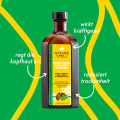 Nature Spell rosemary oil bottle highlighting lightweight, fast-absorbing formula
