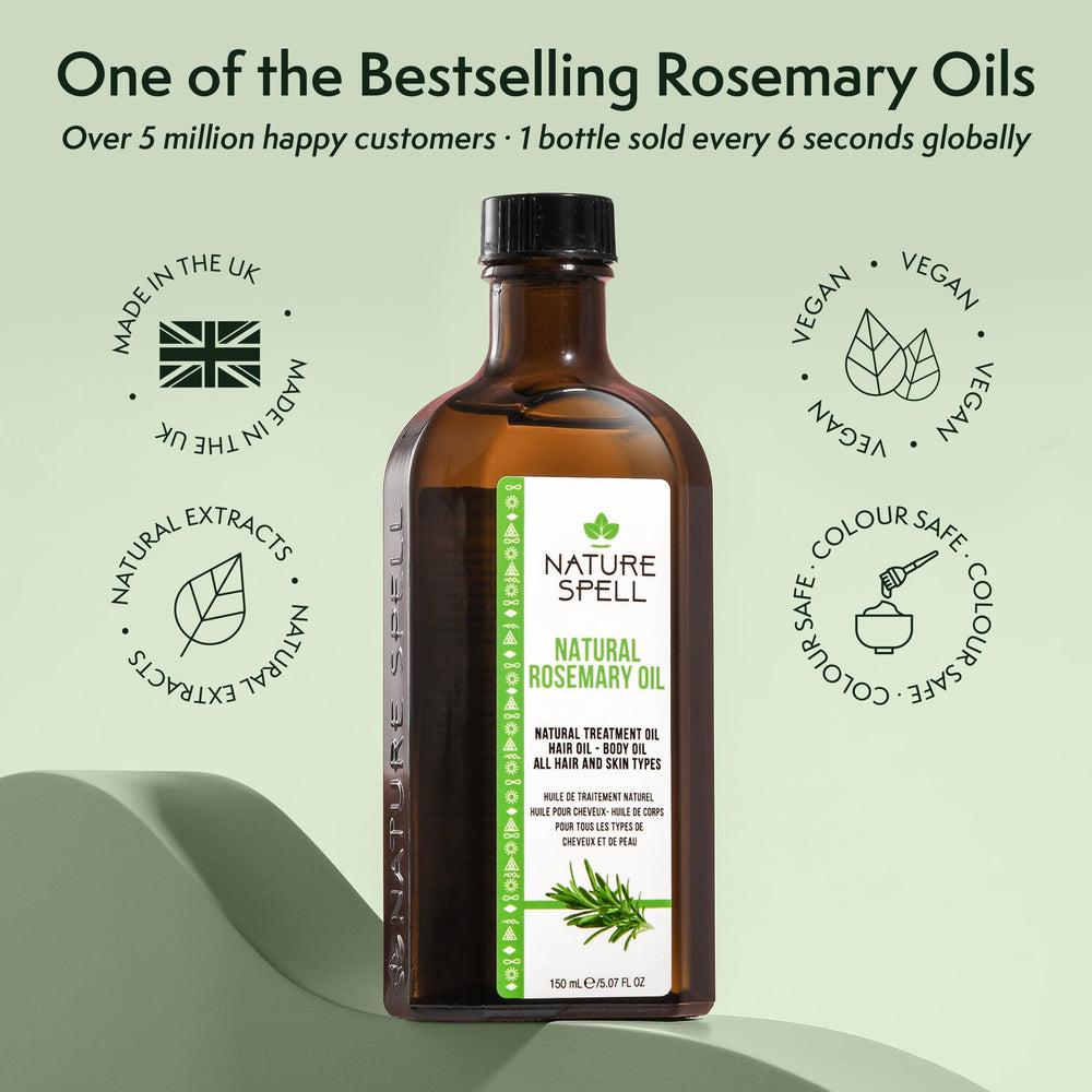Overnight treatment scene with Nature Spell Rosemary Oil on hair.