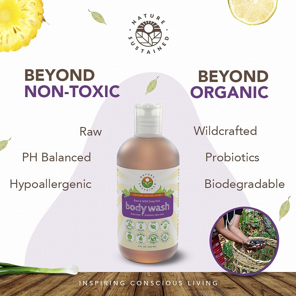 Nature Sustained raw plants ingredients highlights soothing botanicals for itchy or dry skin.