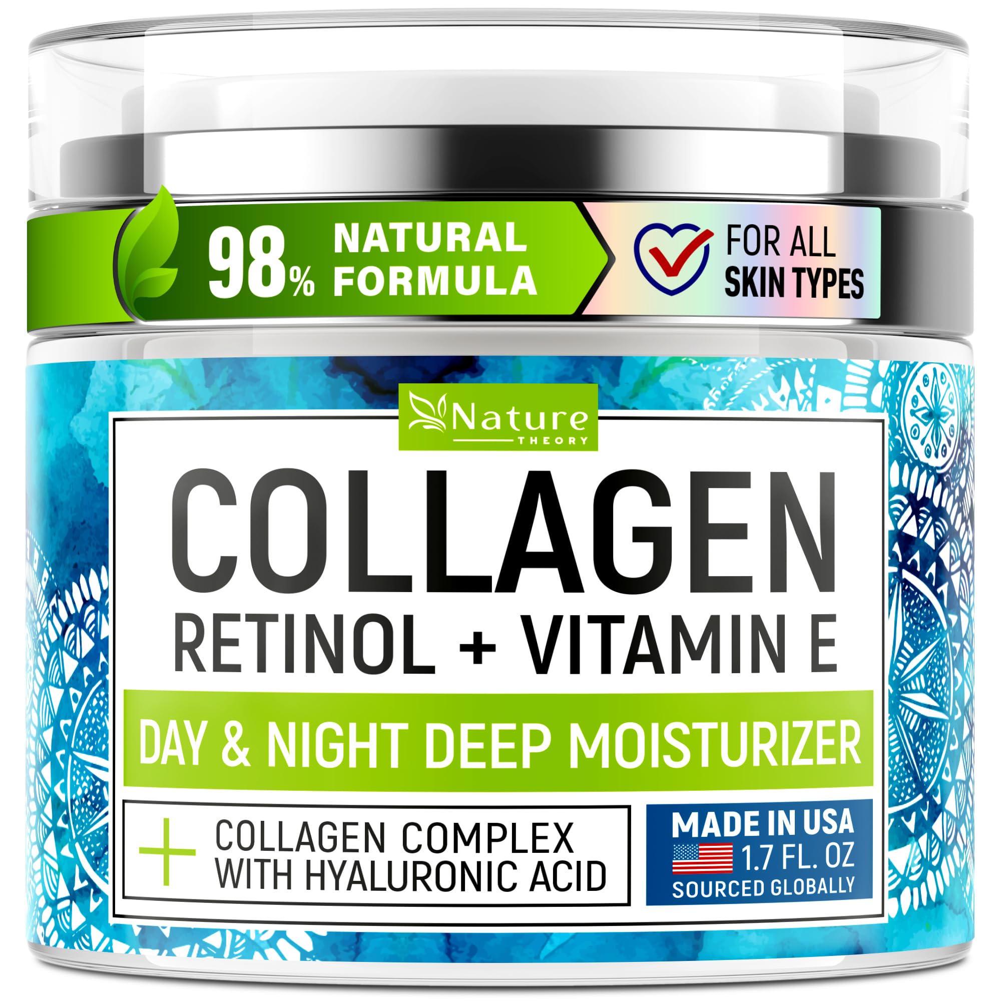 Nature Theory Collagen Cream bottle demonstrates a premium anti aging moisturizer for daily use.