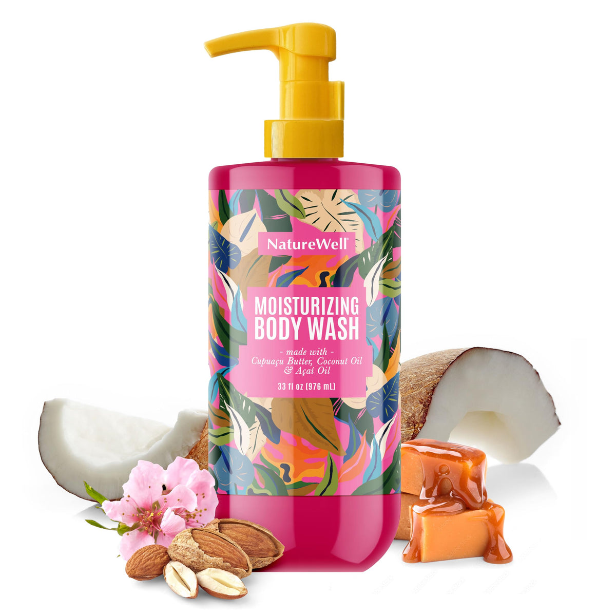 Nature Well Cheeky Moisturizing Body Wash bottle pour for deep hydration.