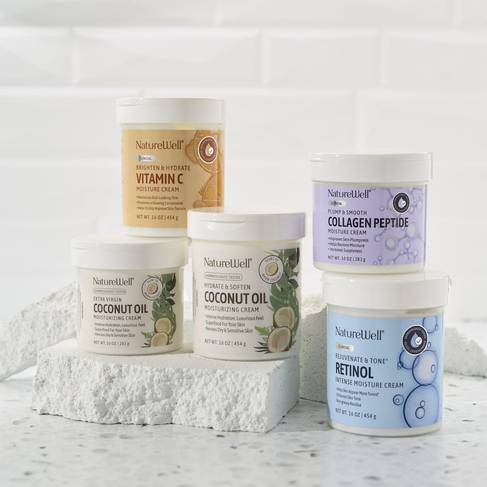 Nature Well jar close-up shows rich, luxurious cream texture for daily use.