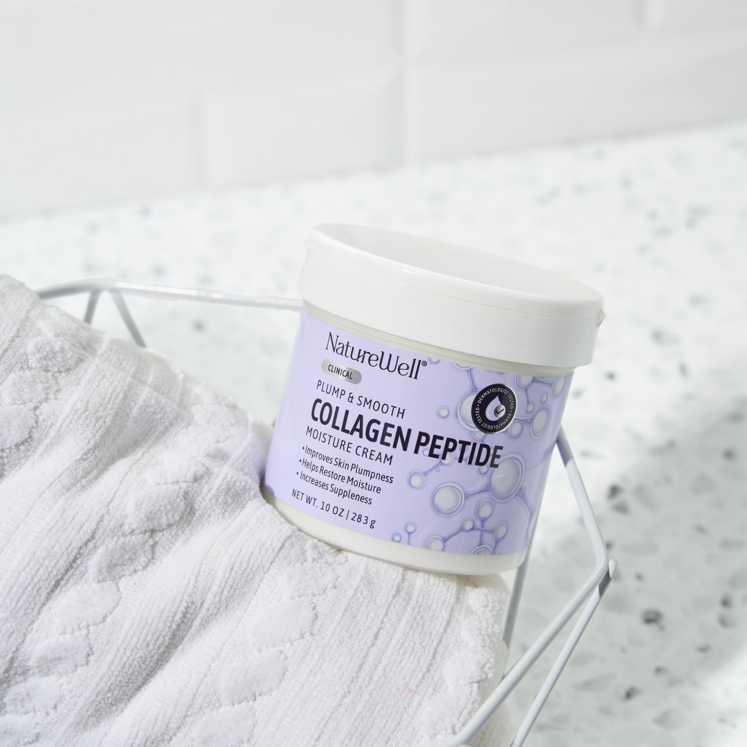 Nature Well collagen peptide-rich formula highlighted with clean, skin-friendly ingredients.