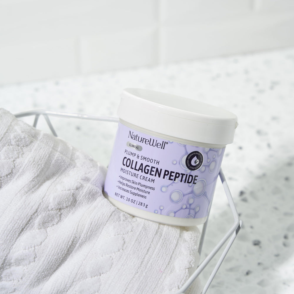 Nature Well collagen peptide-rich formula highlighted with clean, skin-friendly ingredients.