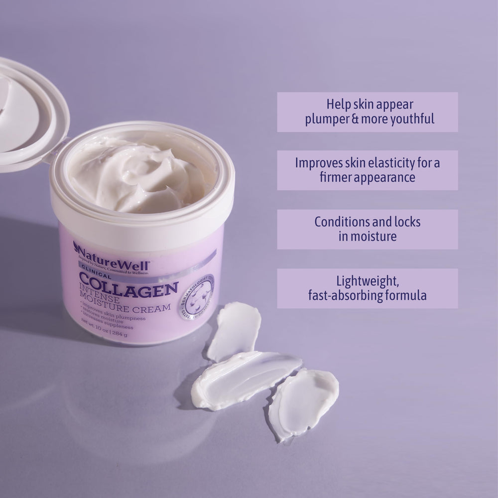 Nature Well Clinical Collagen Peptide Intense Moisture Cream on the neck supports suppleness.