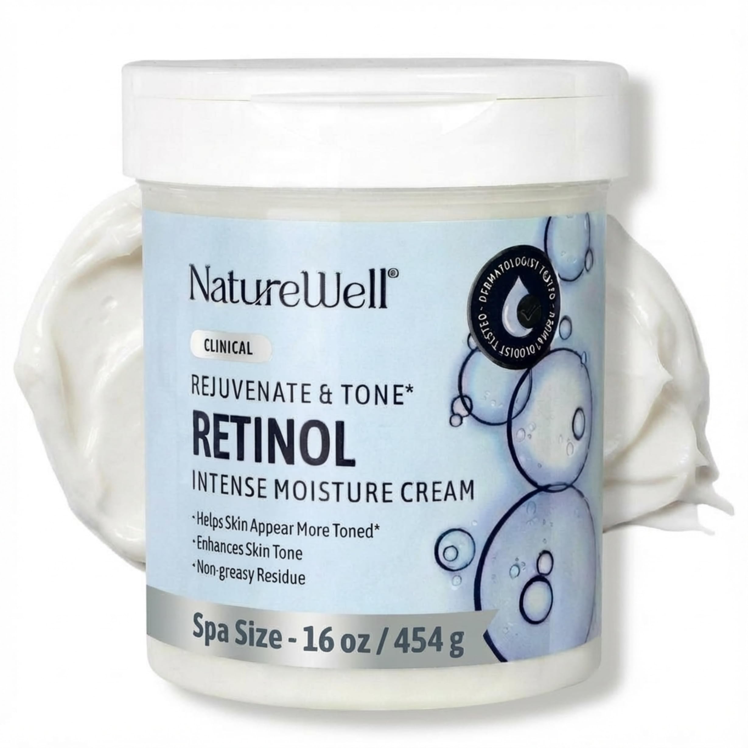 Nature Well Clinical Rejuvenate & Tone Retinol 2.0 jar on face for hydration and radiance