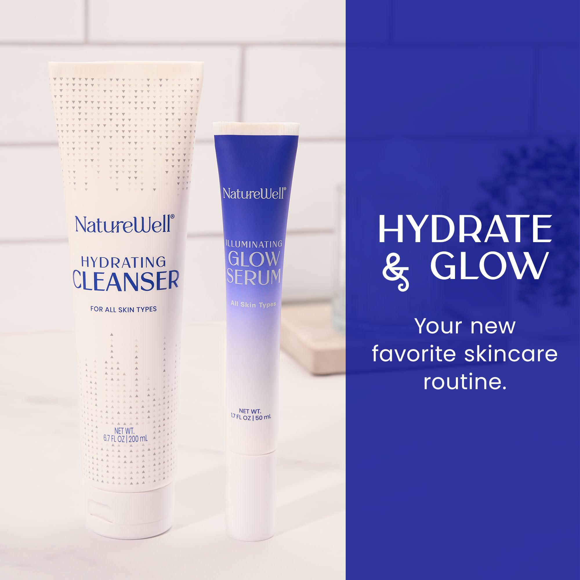 NATURE WELL glow serum dropper ready for daily radiance boost.