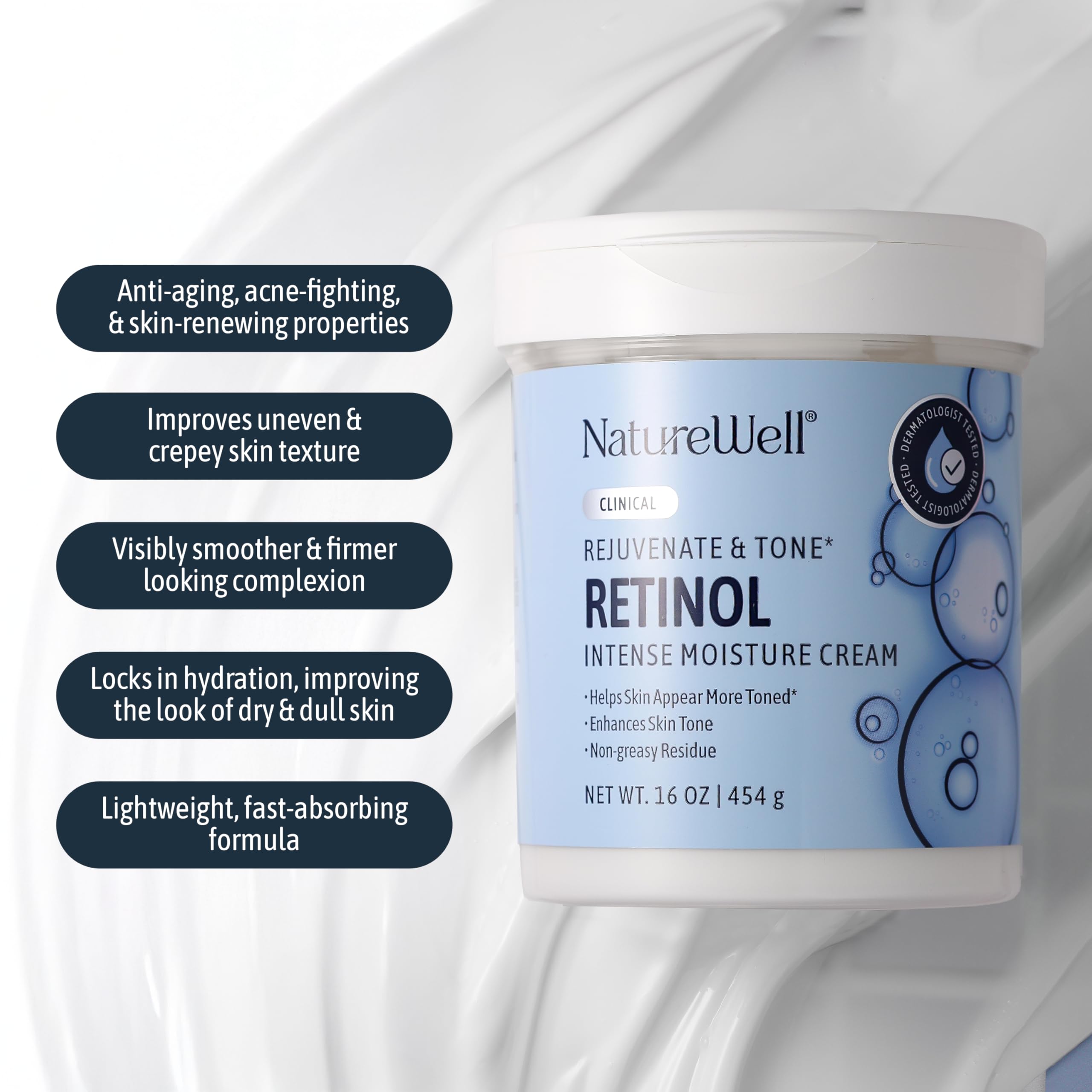 Nature Well retinol cream on the body provides non-greasy moisture