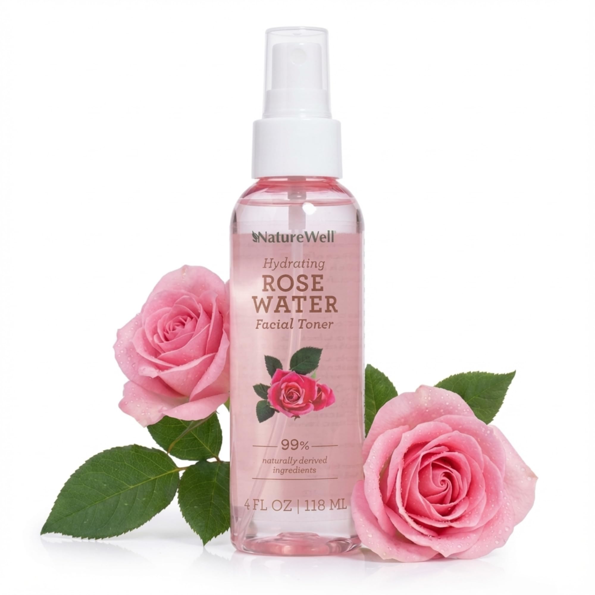 Nature Well Rose Water Toner Mist bottle delivers refreshing hydration for dewy skin