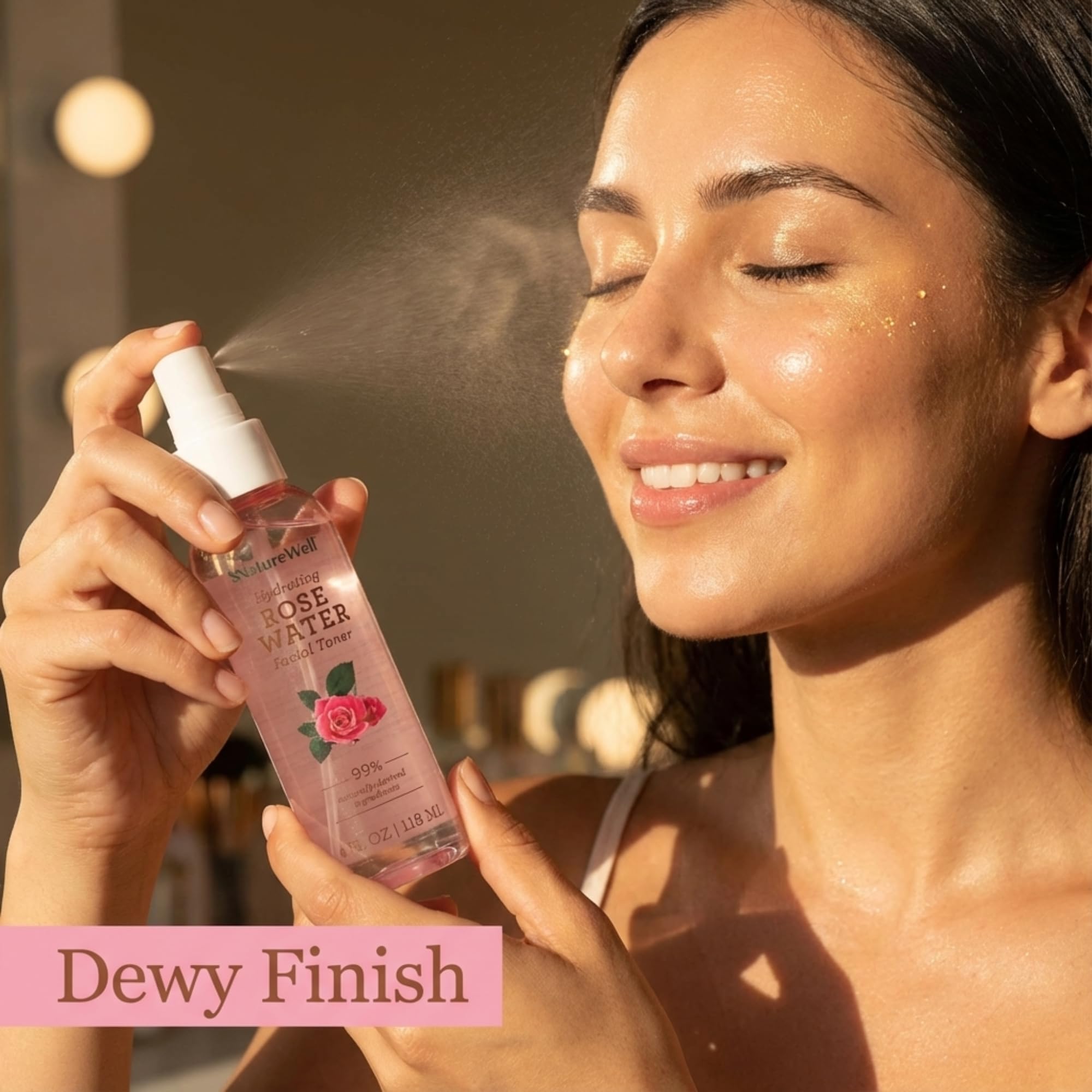 Nature Well Rose Water Toner Mist hair refresh capability adds light aroma and moisture