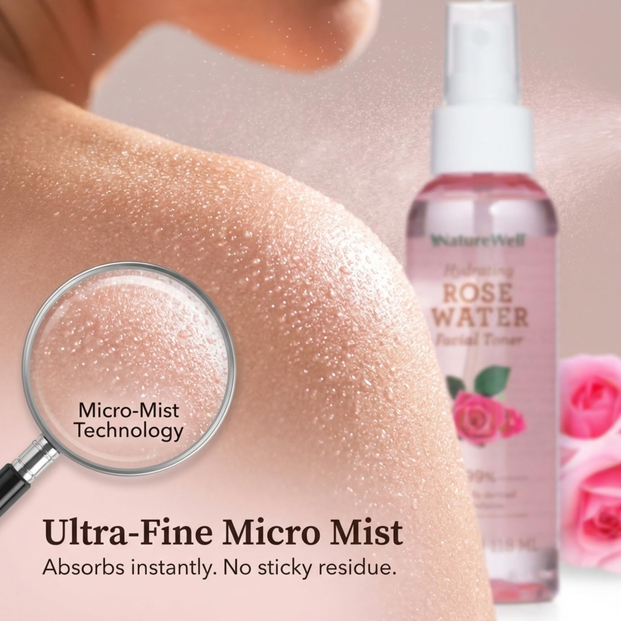 Nature Well Rose Water Toner Mist makeup-base use for a dewy finish