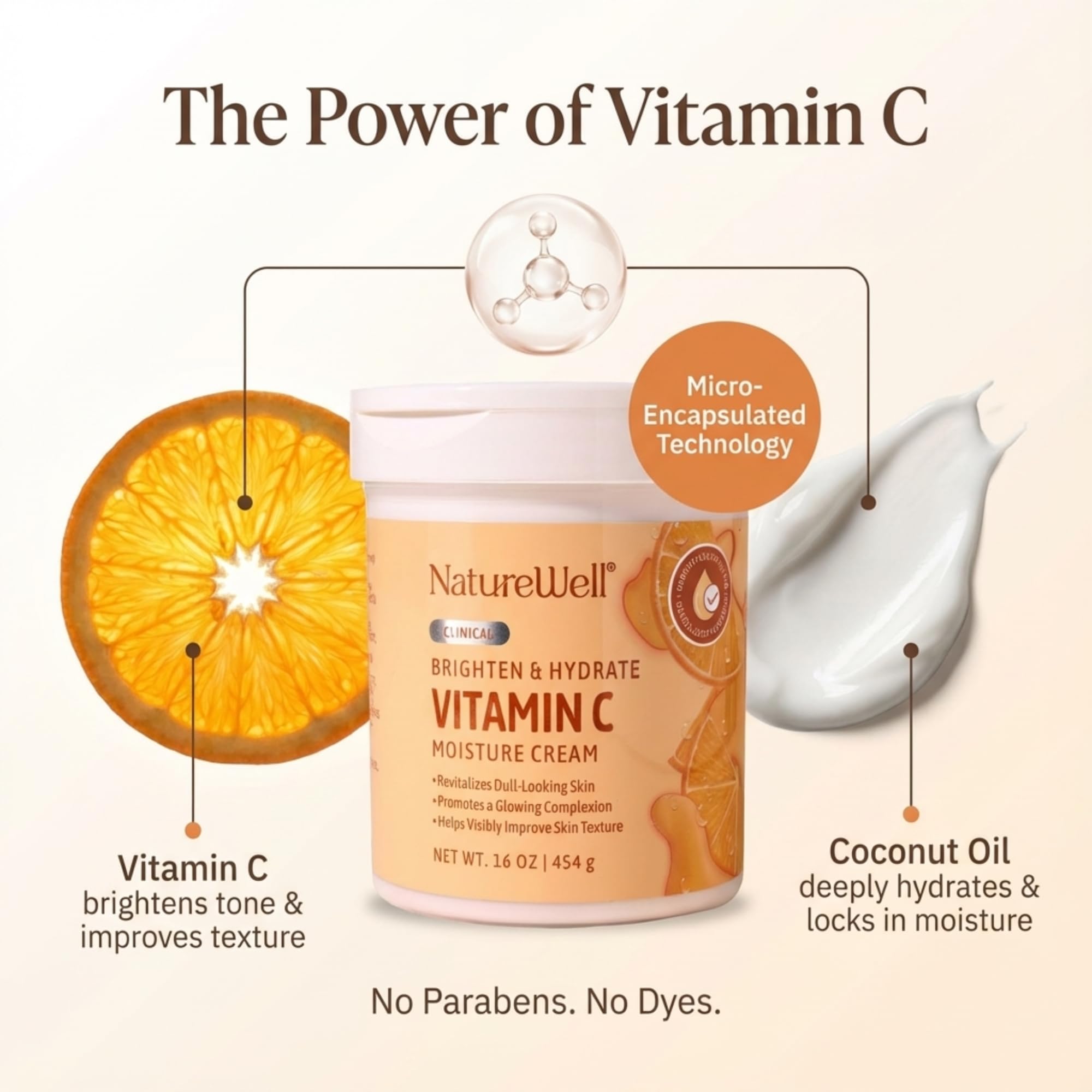 Nature Well Vitamin C micro-encapsulation cream swatch showing even tone.
